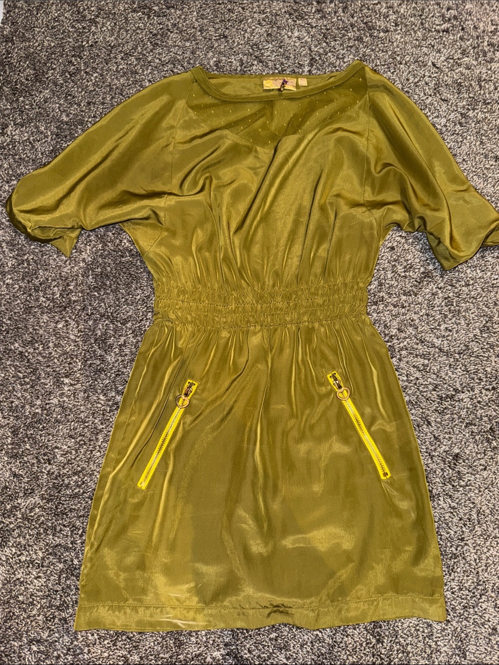 princess vera wang Olive Green Short Dress with Yellow Zippers
